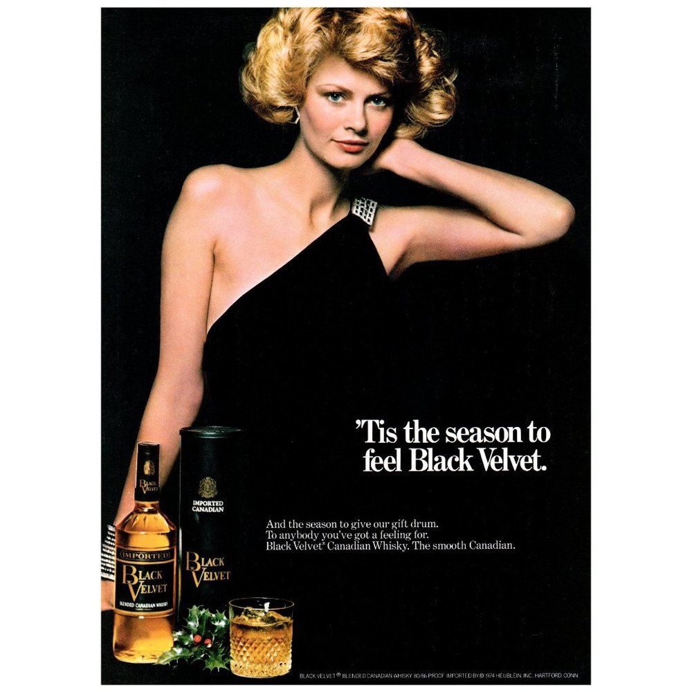 1975 Tis the Season to Feel Black Velvet Canadian Whisky Vintage Print Ad Blonde